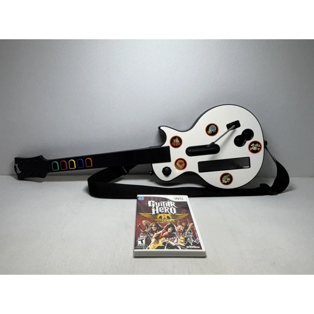 Nintendo Wii Guitar Hero Gibson White Les Paul Aerosmith Bundle Tested Working!